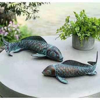 Garden Statues Koi Fish Decor for Outside