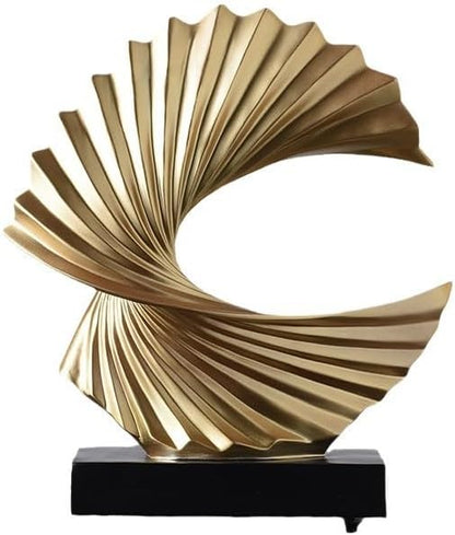 Blue Gold Wave Sculpture - Modern Ocean Wave Design
