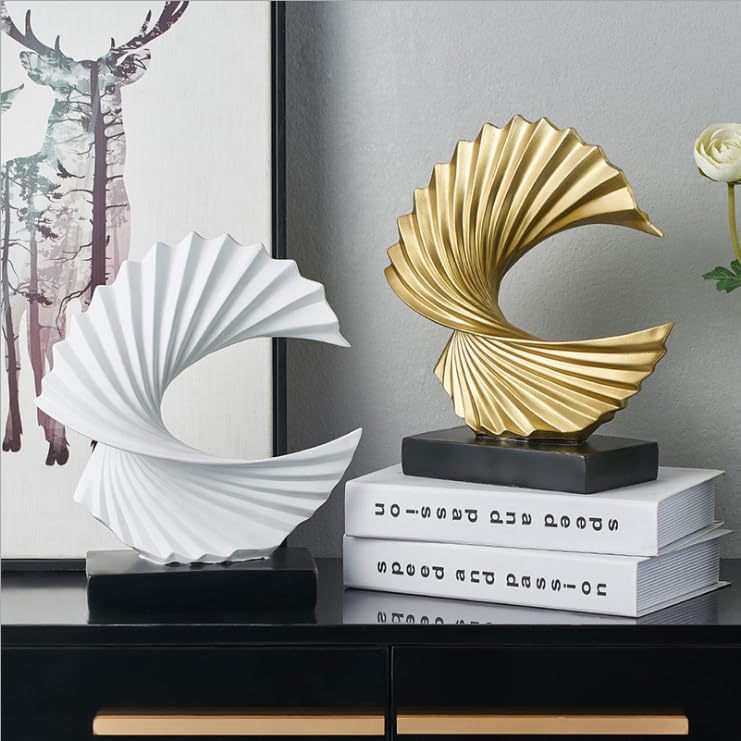 Blue Gold Wave Sculpture - Modern Ocean Wave Design