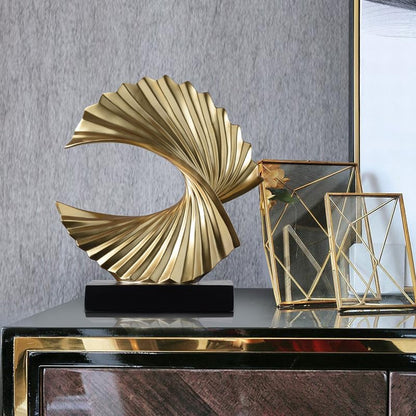 Blue Gold Wave Sculpture - Modern Ocean Wave Design