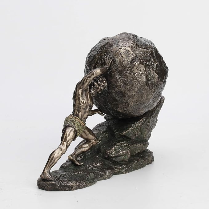 Sisyphus and The Eternal Boulder Cold Cast Resin Bronze Finish Statue Home Decor