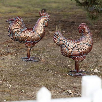 Metal Chicken Decor for Outdoor, Life-Like Rooster and Hen Garden Statues
