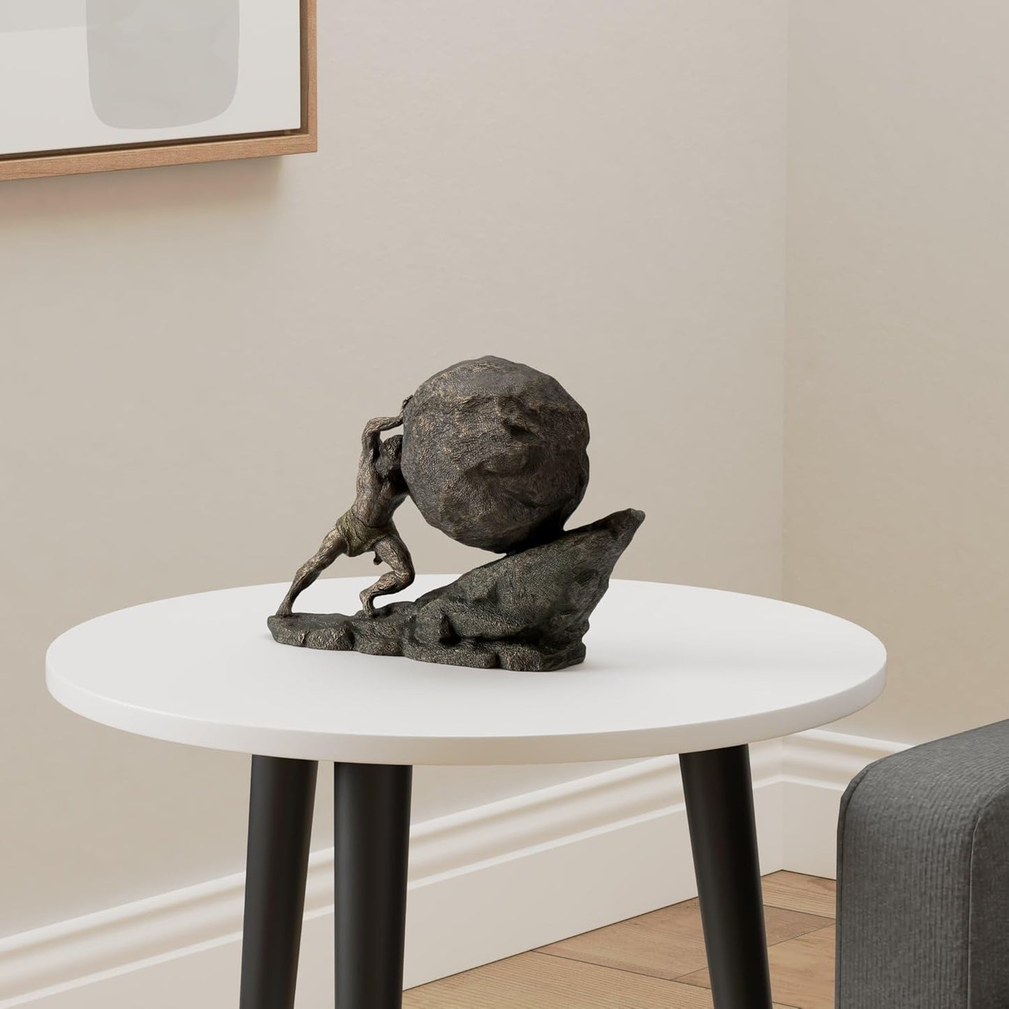 Sisyphus and The Eternal Boulder Cold Cast Resin Bronze Finish Statue Home Decor