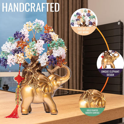 Crystal Money Tree on Gold Elephant Statue - Home Decor Item